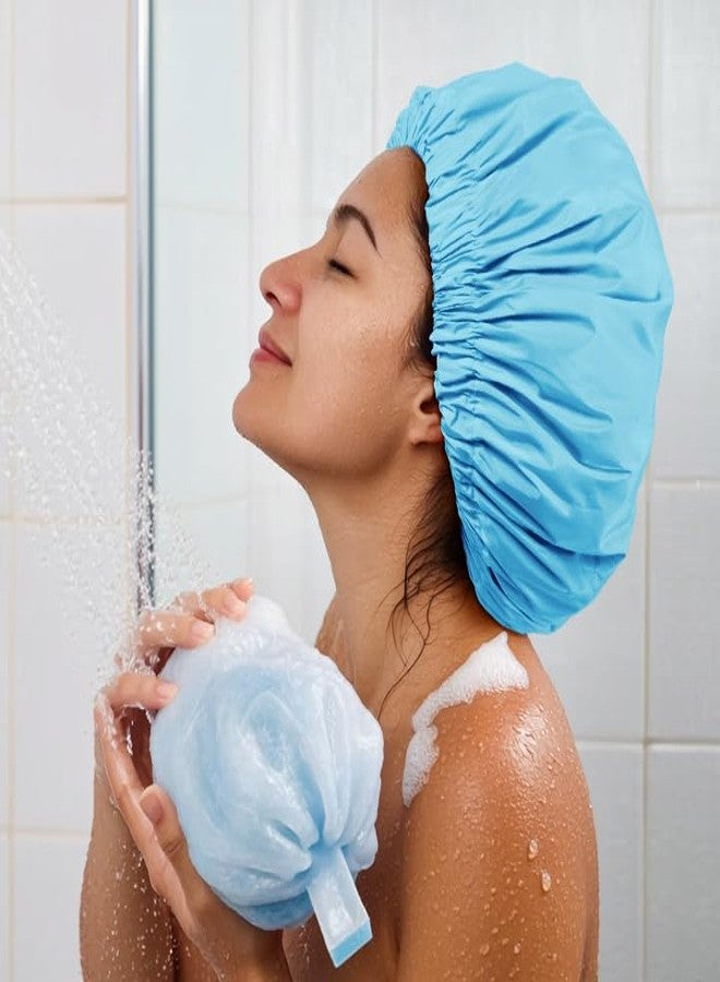 Edoneery Reusable Shower Cap for Women, Large Waterproof Shower Bonnet with Elastic Band, Washable Bath Hair Cap for Long, Curly Hair, Braids, Daily Shower, Home Spa, Travel(Lake Blue) - Image 4