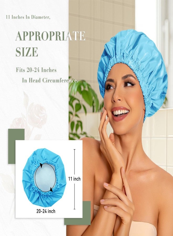 Edoneery Reusable Shower Cap for Women, Large Waterproof Shower Bonnet with Elastic Band, Washable Bath Hair Cap for Long, Curly Hair, Braids, Daily Shower, Home Spa, Travel(Lake Blue) - Image 3