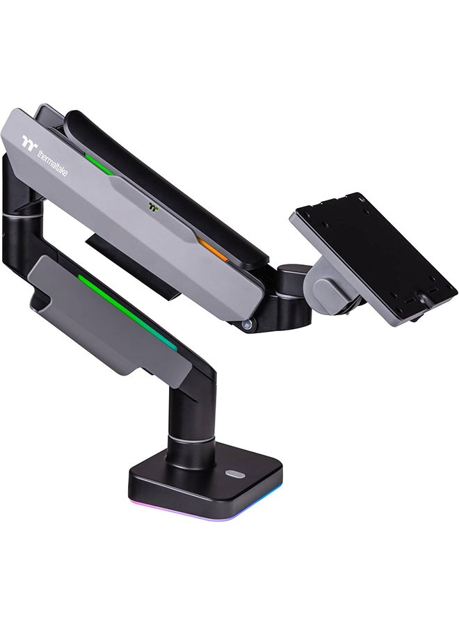 Thermaltake Single Heavy Duty RGB Monitor Arm for up to 49 inchs and 44 lbs Screen, 100 x 100 mm VESA Compatible, Wide Rage Movements, Grey - Image 1
