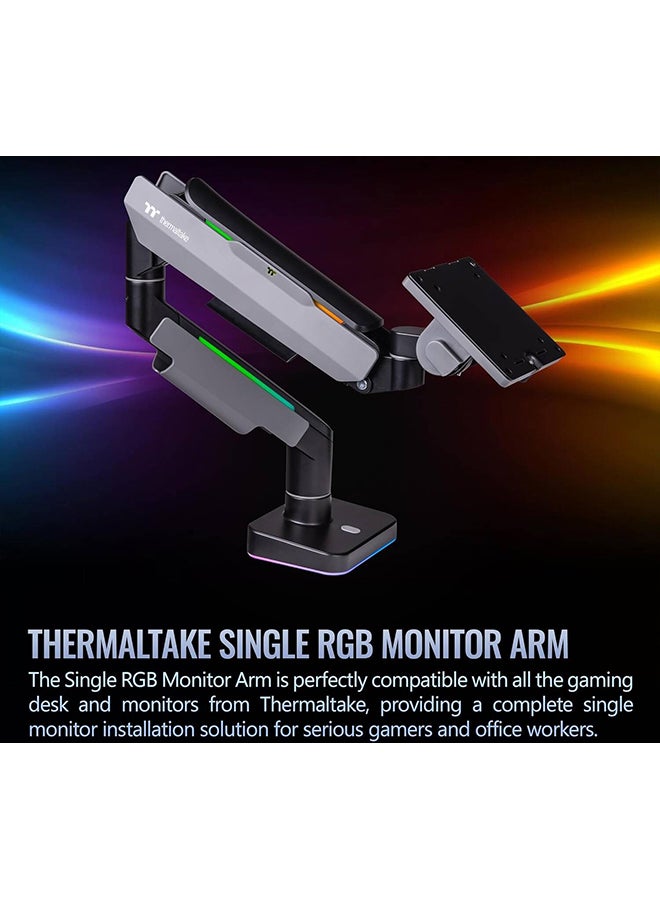 Thermaltake Single Heavy Duty RGB Monitor Arm for up to 49 inchs and 44 lbs Screen, 100 x 100 mm VESA Compatible, Wide Rage Movements, Grey - Image 4