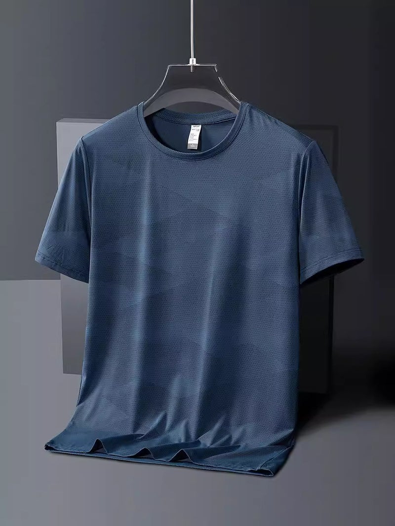 Ice Silk Short-Sleeved T-Shirt Men'S Korean-Style Trendy Round Neck Quick-Drying T-Shirt Sports Casual Breathable Top - Image 2