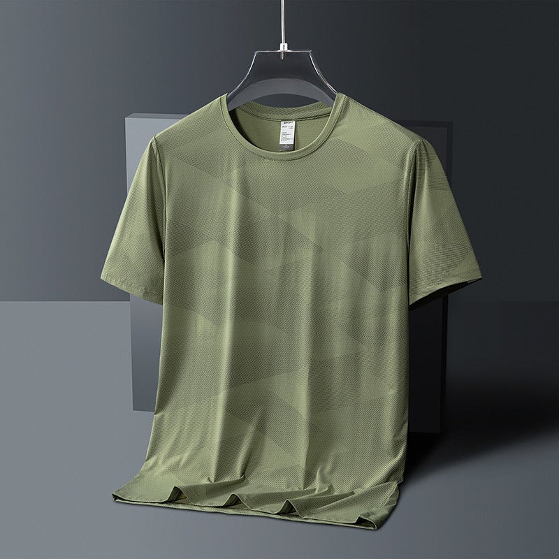 Ice Silk Short-Sleeved T-Shirt Men'S Korean-Style Trendy Round Neck Quick-Drying T-Shirt Sports Casual Breathable Top - Image 1