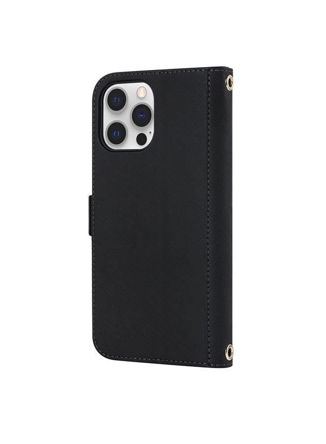 Zaboon Case For iPhone 12 / 12 Pro Cross Texture Lanyard Leather Phone Case - Image 3