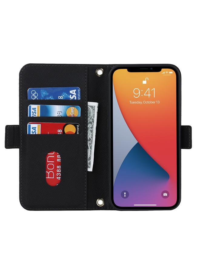 Zaboon Case For iPhone 12 / 12 Pro Cross Texture Lanyard Leather Phone Case - Image 4