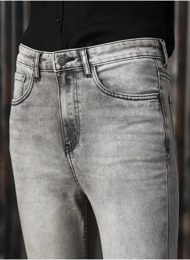 هاي ستار Women Jeans in Grey featuring Skinny Fit fit with a washed pattern, regular length, secured with button closure, crafted from cotton – designed to make a statement wherever you go.