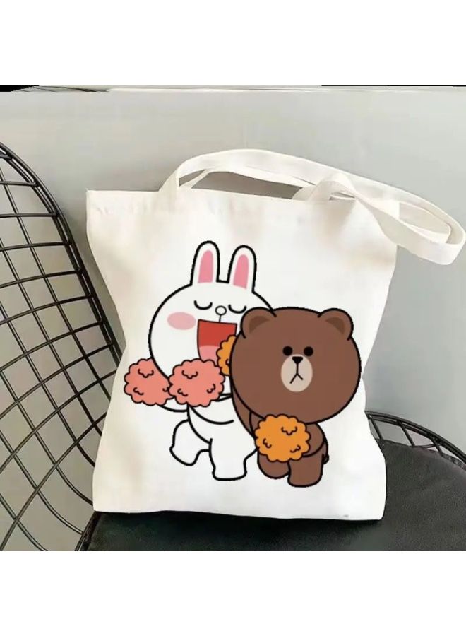 Lovable Bear Student Canvas Bag Ins Small Crowd Large Capacity High-value Out-of-home Shoulder Tutsbag Couples-Specifications:Standard-Color:10 Upgraded Models-high Quality** Zipper + Inner Pocket*/ - Image 1