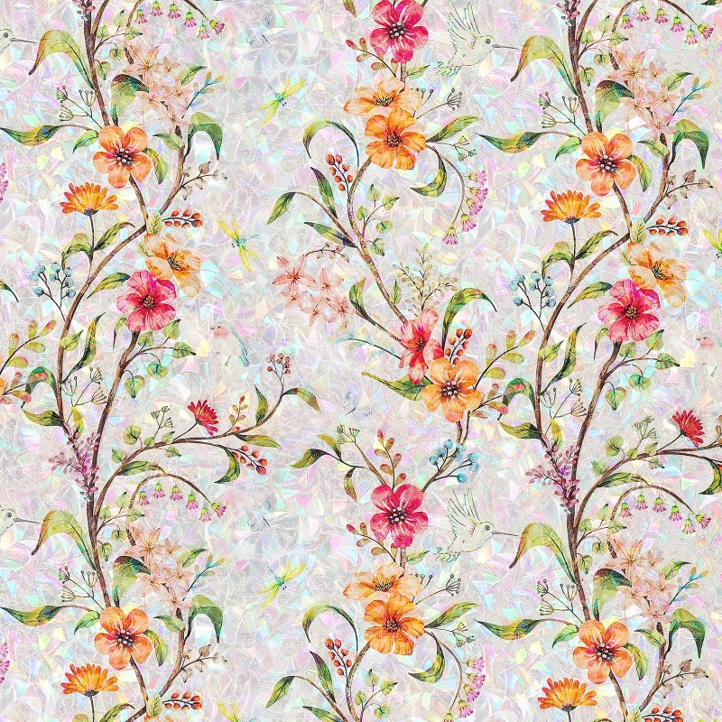 FEOMOS فيلم زجاج ملون من فيوموس، فيلم خصوصية للنوافذ مع حجب الشمس والأشعة فوق البنفسجية، تينت نافذة ملصق زهور ثابت، ملصق زخرفي قوس قزح للمنزل 17.7 x 78.7 بوصة - Image 1