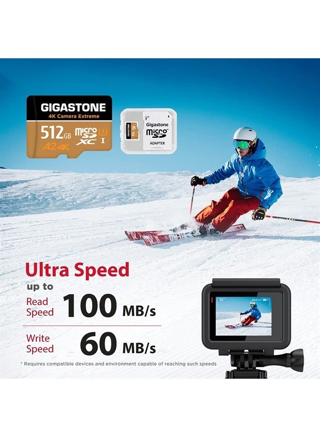 Gigastone [5-Yrs Free Data Recovery] Gigastone 512GB Micro SD Card, 4K Camera Extreme, MicroSDXC Memory Card for GoPro, Action Camera, Nintendo-Switch, DJI, UHD Video, R/W up to 100/60MB/s, UHS-I U3 A2 V30 C10