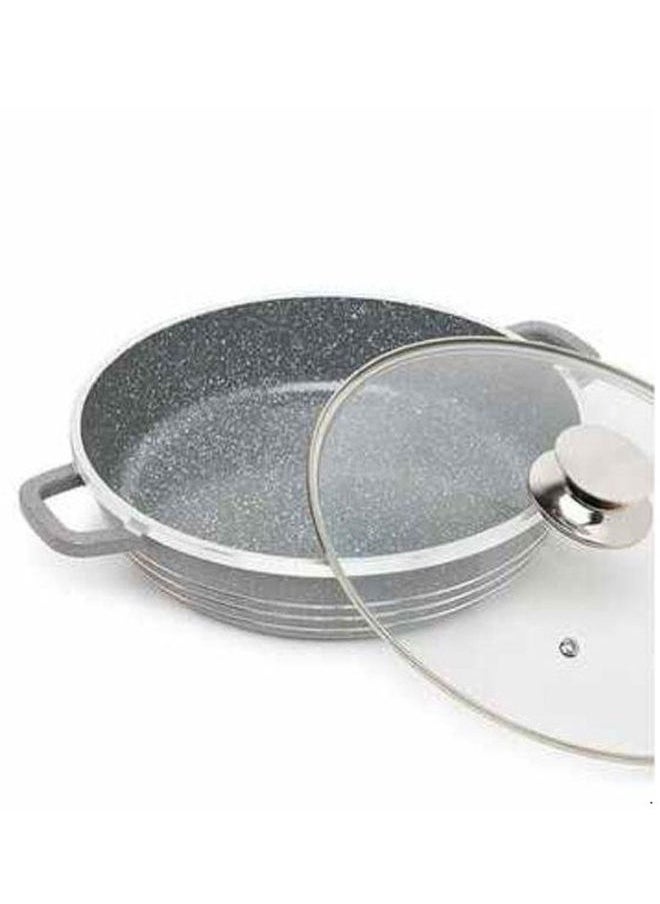 DESSINI - Ceramic Non Stick Shallow Cooking Pot With Glass Lid Grey 28cm - Image 1