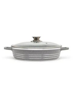 Ceramic Non Stick Shallow Cooking Pot With Glass Lid Grey 28cm