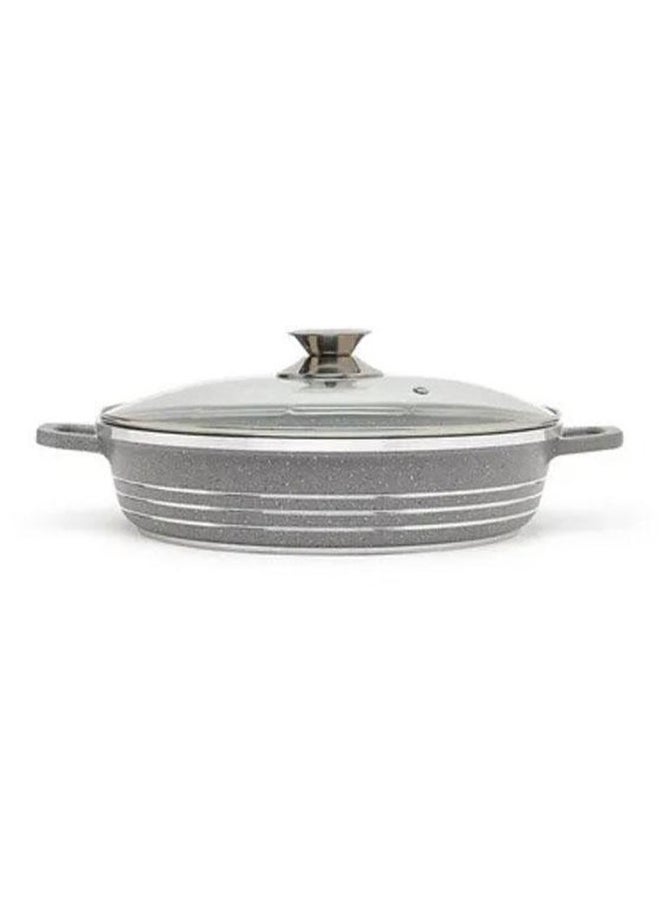 DESSINI - Ceramic Non Stick Shallow Cooking Pot With Glass Lid Grey 28cm - Image 1