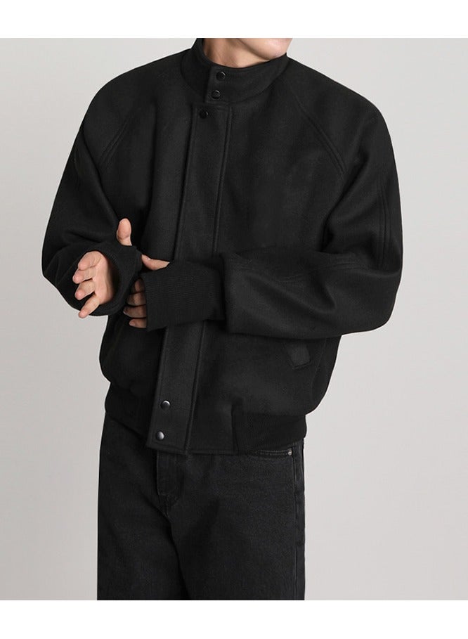 NIBEMINENT سترة صوفية بياقة واقفة للرجال في الخريف والشتاء النسخة الكورية من الاتجاه الفضفاض لملابس المعاطف الرجعية عالية الجودة - Image 1