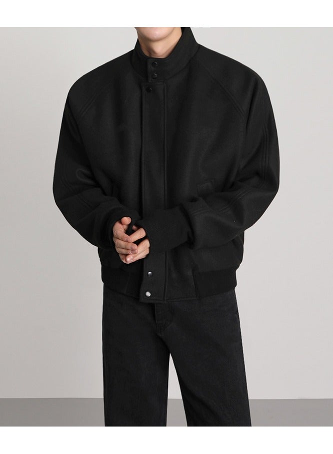 NIBEMINENT سترة صوفية بياقة واقفة للرجال في الخريف والشتاء النسخة الكورية من الاتجاه الفضفاض لملابس المعاطف الرجعية عالية الجودة - Image 3