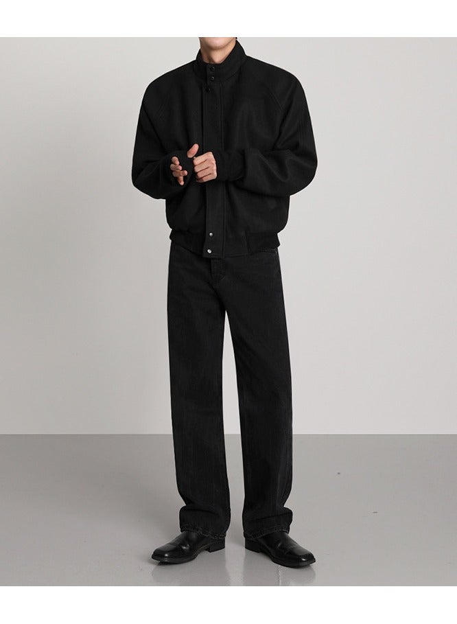 NIBEMINENT سترة صوفية بياقة واقفة للرجال في الخريف والشتاء النسخة الكورية من الاتجاه الفضفاض لملابس المعاطف الرجعية عالية الجودة - Image 5