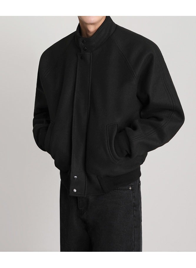 NIBEMINENT سترة صوفية بياقة واقفة للرجال في الخريف والشتاء النسخة الكورية من الاتجاه الفضفاض لملابس المعاطف الرجعية عالية الجودة - Image 4