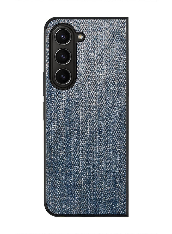 Stylizedd Rugged Black edge case for Samsung Galaxy Z Fold5, Slim fit Soft Case Flexible Rubber Edges Anti Drop TPU Gel Thin Cover -  Dark Denim Print - Image 1