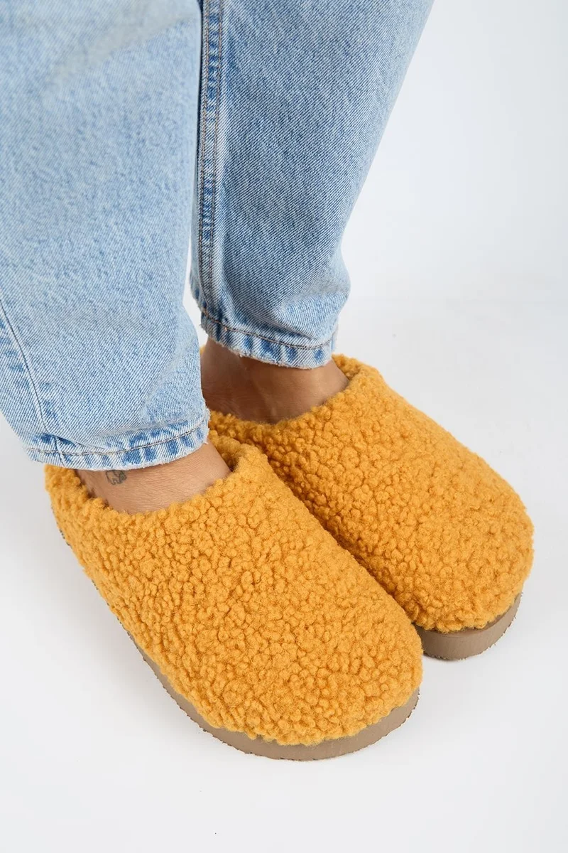 Manijero Manijero (Orlina) Women's Teddy Sabo Platform Slippers Mustard