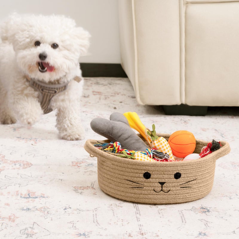 HiChen Small Storage Basket, Cute Baskets for Cat Toys, Woven Doy Toy Box Empty Gift Bin for Organizing, Jute, 9.8 x 4 inches - Image 5