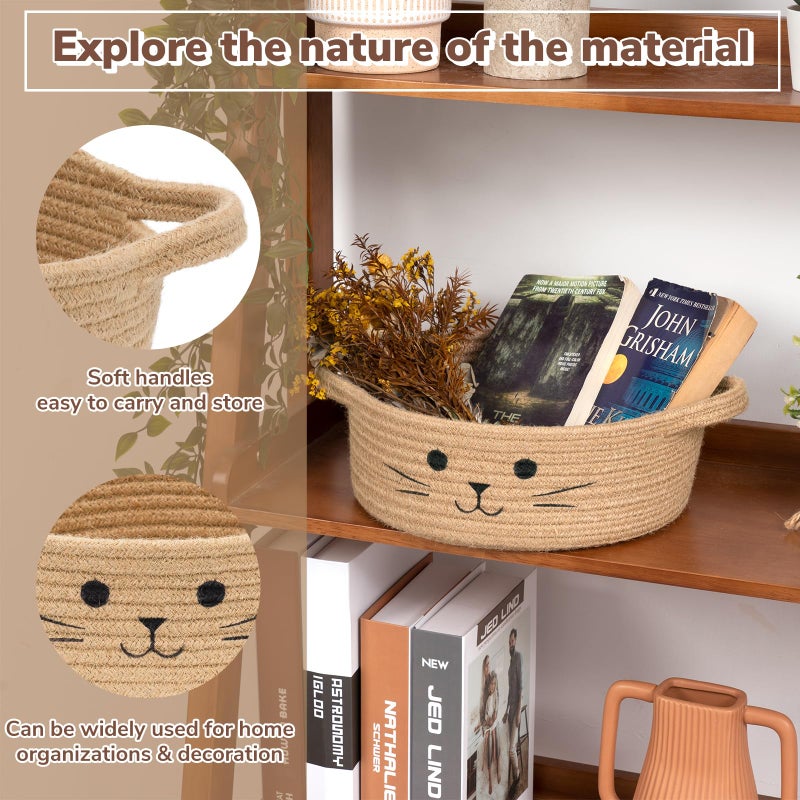 HiChen Small Storage Basket, Cute Baskets for Cat Toys, Woven Doy Toy Box Empty Gift Bin for Organizing, Jute, 9.8 x 4 inches - Image 3