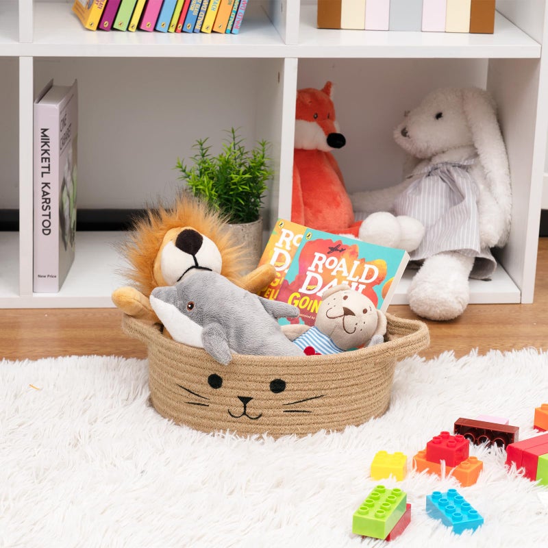 HiChen Small Storage Basket, Cute Baskets for Cat Toys, Woven Doy Toy Box Empty Gift Bin for Organizing, Jute, 9.8 x 4 inches - Image 2