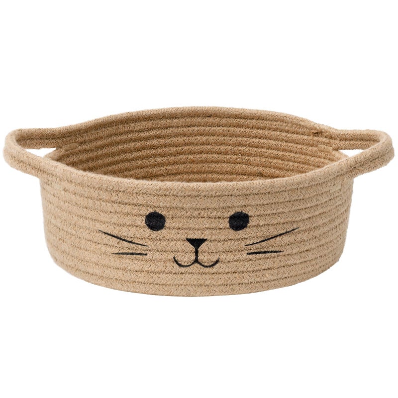 HiChen Small Storage Basket, Cute Baskets for Cat Toys, Woven Doy Toy Box Empty Gift Bin for Organizing, Jute, 9.8 x 4 inches - Image 1