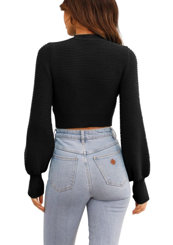 GeGekoko Womens Sexy Cropped Sweaters Pullover Long Sleeve Ribbed Knit Crop Jumper Tops Black - Image 5