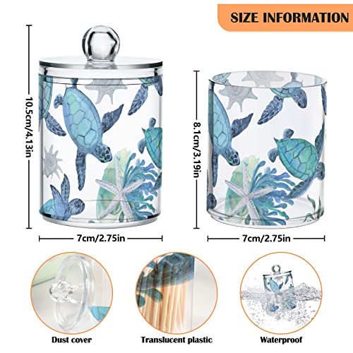 ALAZA Bathroom Canister Set of 2 Beach Coastal Turtles Plastic Jars Holder Dispense Qtip Holder Storage Jars with LidsHome Decor - Image 3
