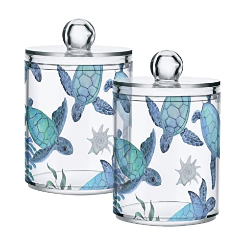 ALAZA Bathroom Canister Set of 2 Beach Coastal Turtles Plastic Jars Holder Dispense Qtip Holder Storage Jars with LidsHome Decor - Image 1