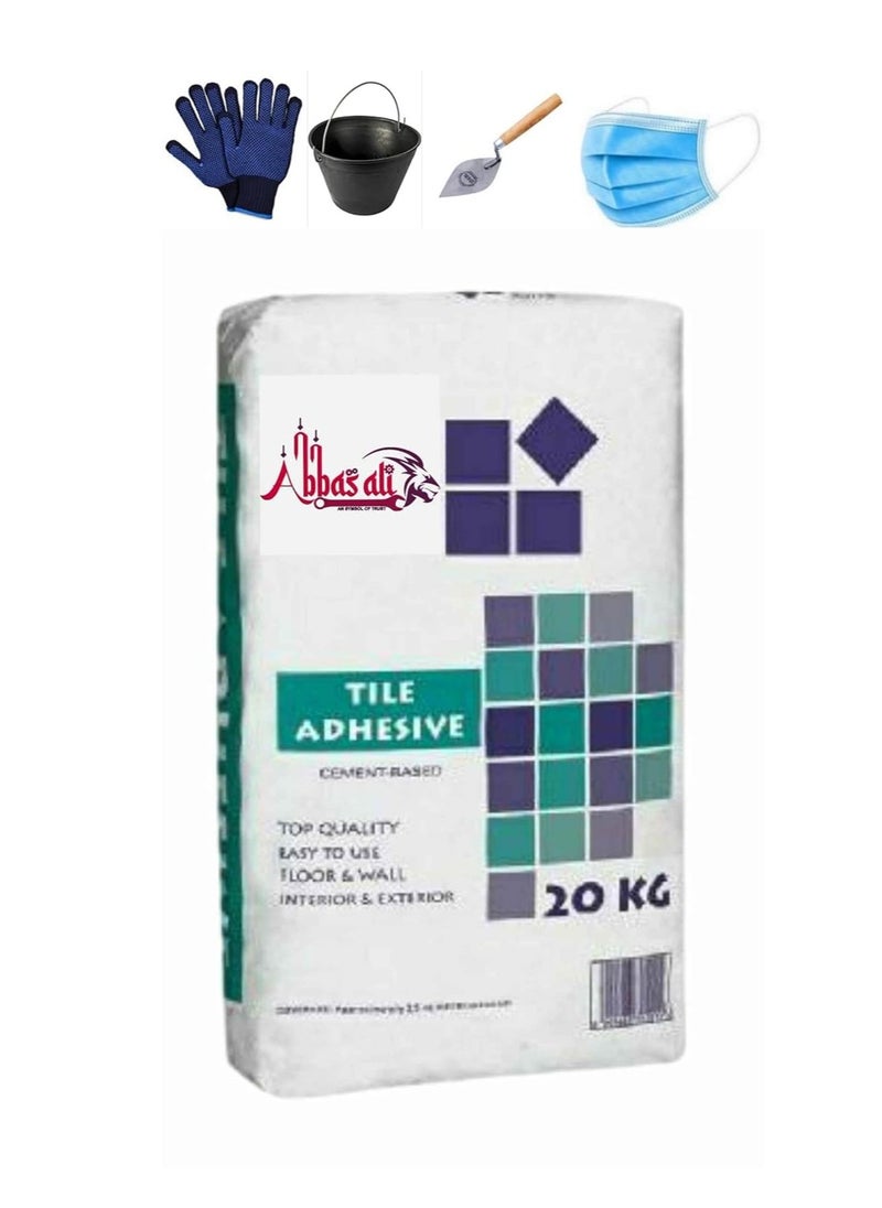 ABBASALI Tile Glue White 20kg | Waterproof Tile Grout for all Interior and Exterior Grouting Application With Gloves,10pcs Face Mask, Karandi & Bucket 