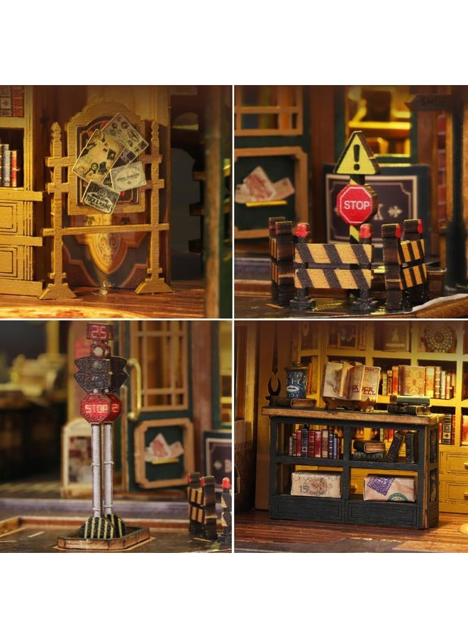 Plustopoy DIY Miniature House Kit for Adults, Mini Wooden Dollhouse Kit, Book Shop Tiny House Diorama Building Kits with Light, 3D Wooden Puzzles Bookend Shelf Insert Decor, Creative Craft - Image 3
