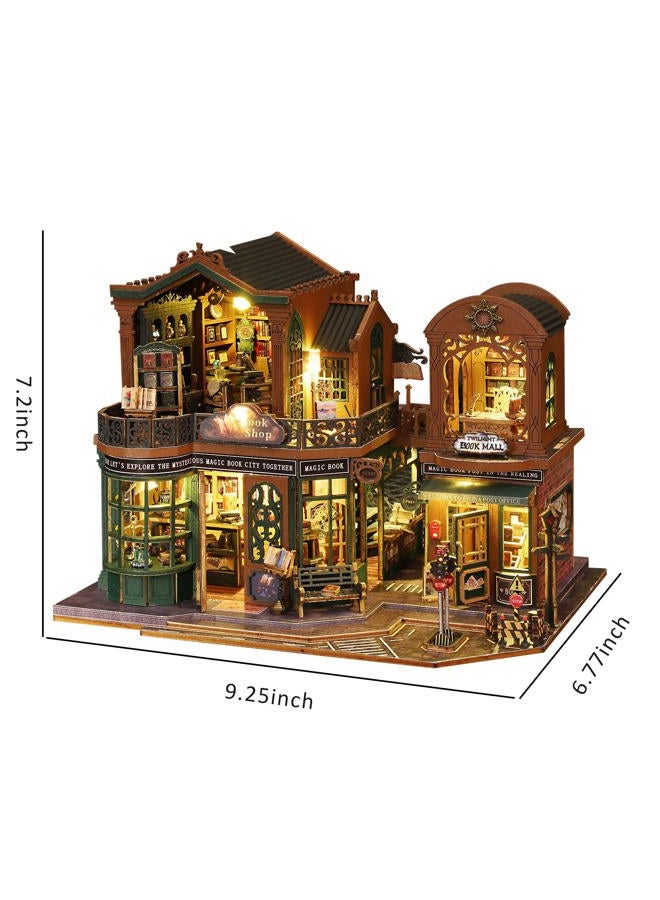 Plustopoy DIY Miniature House Kit for Adults, Mini Wooden Dollhouse Kit, Book Shop Tiny House Diorama Building Kits with Light, 3D Wooden Puzzles Bookend Shelf Insert Decor, Creative Craft - Image 5