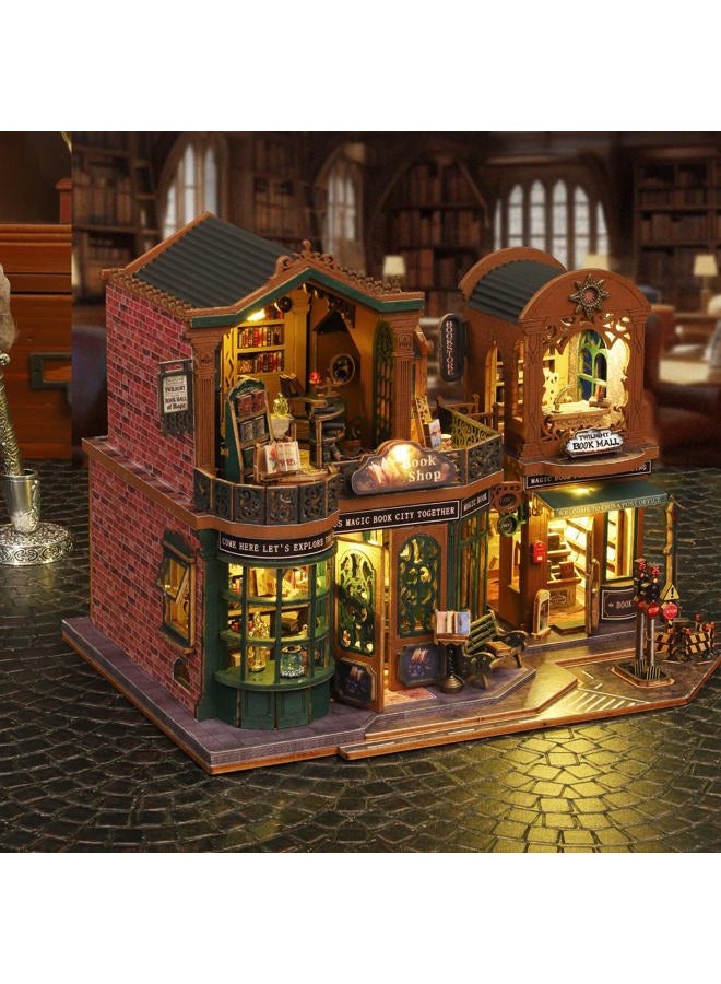Plustopoy DIY Miniature House Kit for Adults, Mini Wooden Dollhouse Kit, Book Shop Tiny House Diorama Building Kits with Light, 3D Wooden Puzzles Bookend Shelf Insert Decor, Creative Craft - Image 4