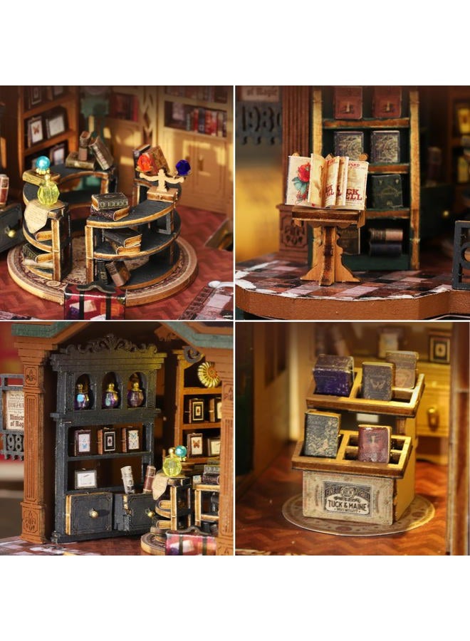 Plustopoy DIY Miniature House Kit for Adults, Mini Wooden Dollhouse Kit, Book Shop Tiny House Diorama Building Kits with Light, 3D Wooden Puzzles Bookend Shelf Insert Decor, Creative Craft - Image 2