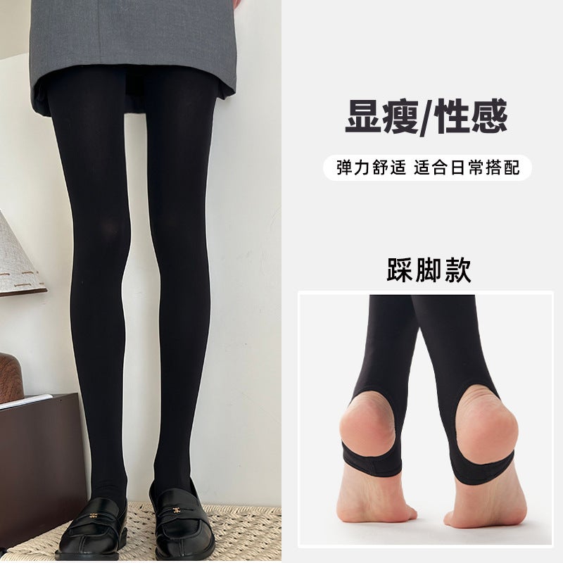 Single Layer Black Leggings Women'S Velvet Slight Pressure Slimming Pantyhose Fleece-Lined Thickened Warm Outer Wear Pantyhose - Image 1