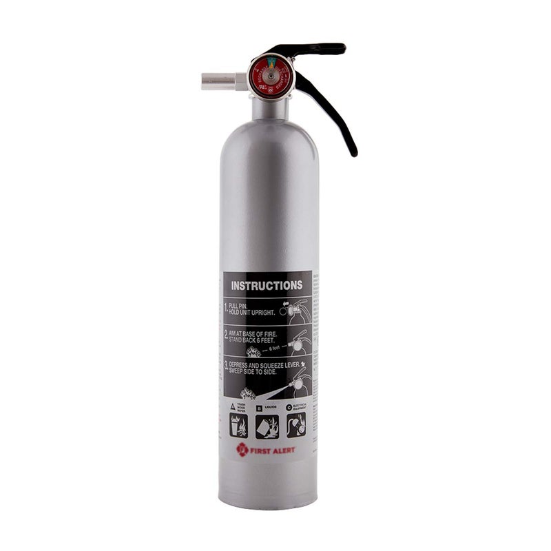 First Alert DHOME1 Rechargeable Standard Home Fire Extinguisher, UL Rated 1-A:10-B:C, Pewter - Image 1
