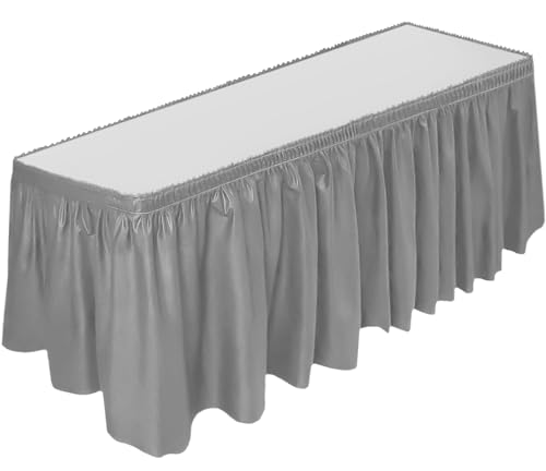 DecorRack Table Skirt 29 in x 14 ft BPA Free Plastic Tableskirt Disposable Reusable Rectangular Tablecloth Skirt Silver 1 Pack