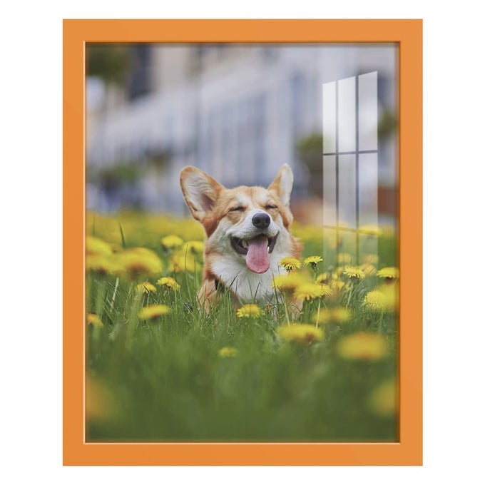 11X14 INCH PICTURE FRAME HIGHEND MODERN STYLE MADE OF SOLID WOOD AND HIGH DEFINITION GLASS READY FOR WALL AND TABLETOP PHOTO DISPLAY ORANGE FRAME