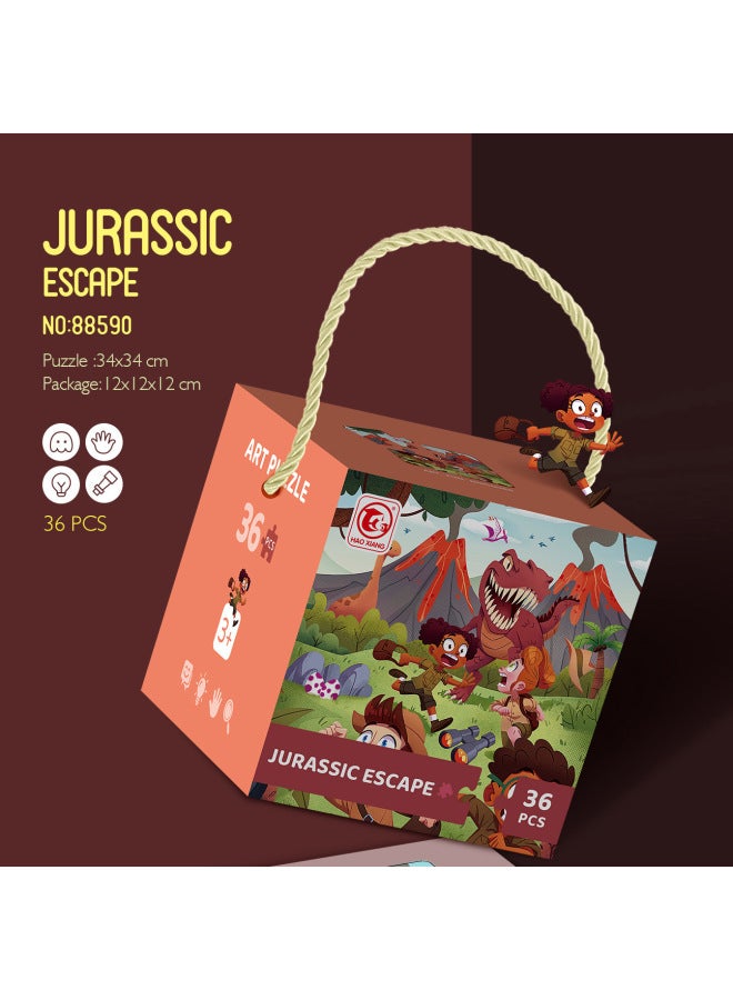 Puzzle 3-6 Years Old Children's Puzzle Toy Children's Puzzle Kindergarten Birthday Gift-Color:Jurassic Escape -36 Pieces 【Gift Box】】 - Image 1