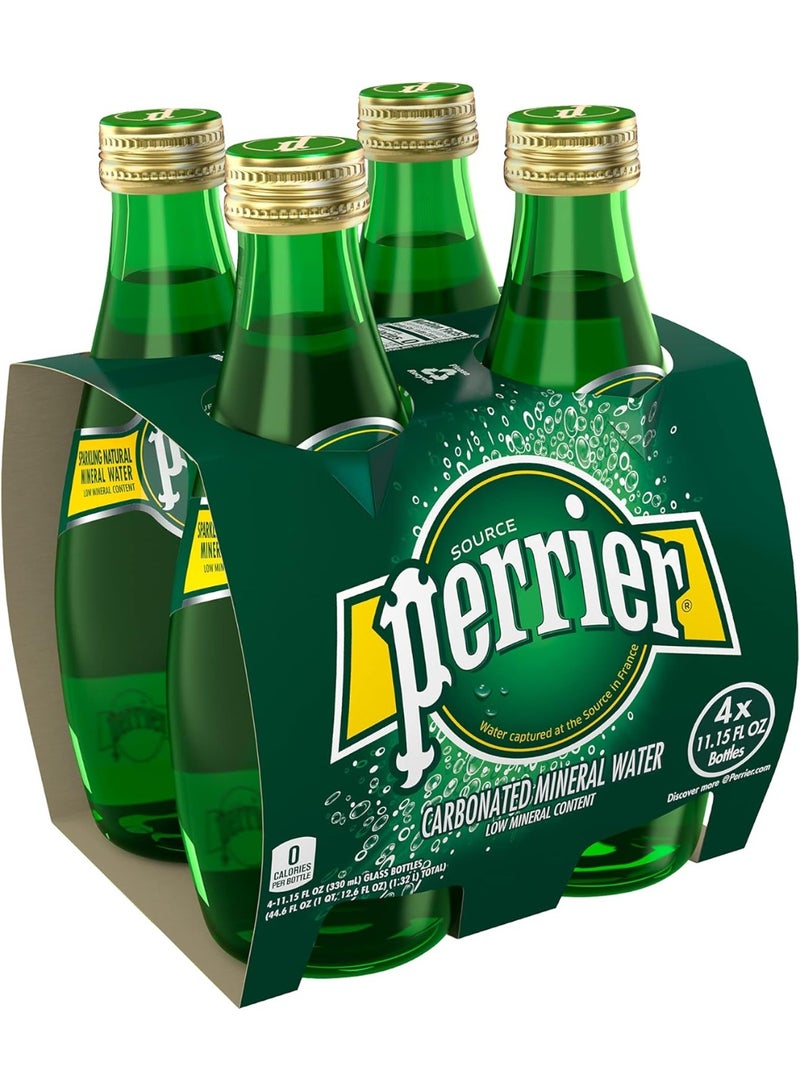 Perrier Natural Sparkling Mineral Water Glass Bottles 4 × 330 ml - Image 1