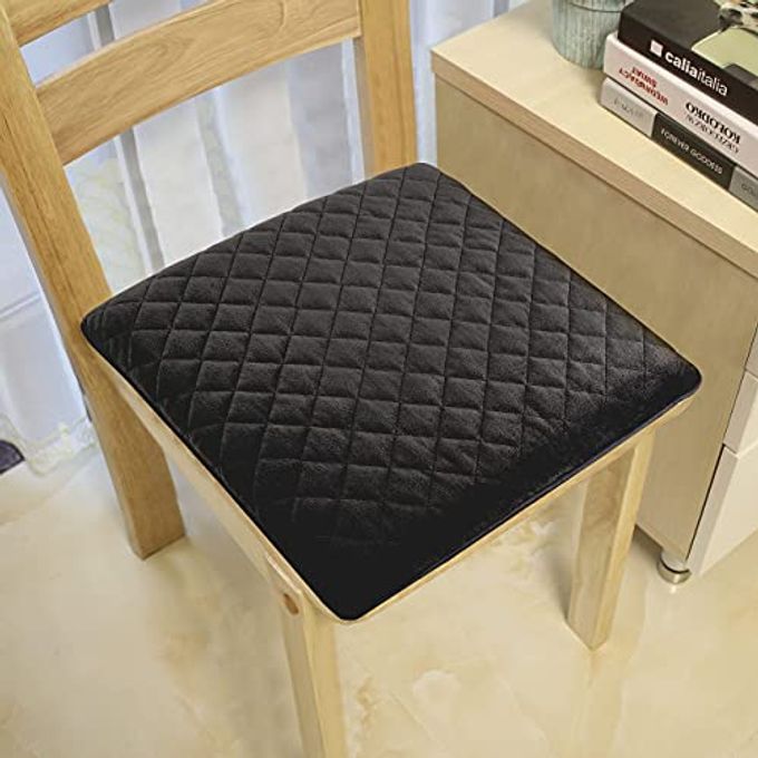 MEDIUMFIRM 16X16X16 MEMORY FOAM SEAT CUSHION FOR KITCHEN DINING OFFICE CHAIRS CAR SEATS WASHABLE VELVETY COVER WWATERPROOF LAYER NONSLIP BASE COMFORT BACK PAIN RELIEF BLACK