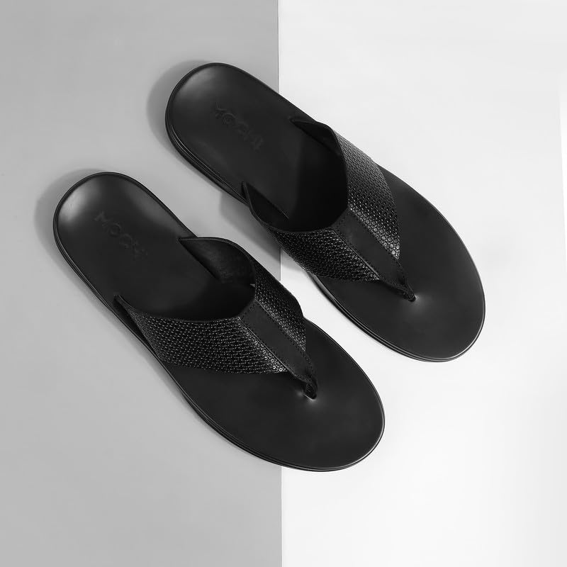 Mochi Men Black Casual Synthetic Leather Chappal UK/9 EU/43 (16-803) - Image 2