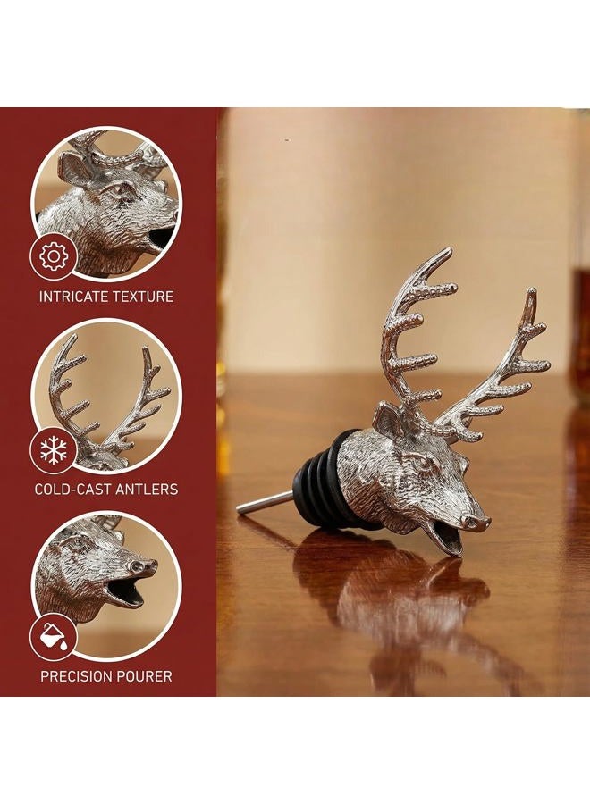 Dephnes Wine Aerator Pourer Spout Bottle Pourers for Alcohol Stainless Steel Deer Stag Head Wine Pourer Stags with Food Grade Silicone Stopper for White Red Wines Whiskey, Silver white - Image 5