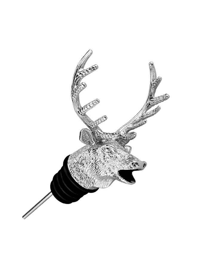 Dephnes Wine Aerator Pourer Spout Bottle Pourers for Alcohol Stainless Steel Deer Stag Head Wine Pourer Stags with Food Grade Silicone Stopper for White Red Wines Whiskey, Silver white - Image 1