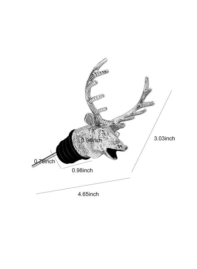 Dephnes Wine Aerator Pourer Spout Bottle Pourers for Alcohol Stainless Steel Deer Stag Head Wine Pourer Stags with Food Grade Silicone Stopper for White Red Wines Whiskey, Silver white - Image 2