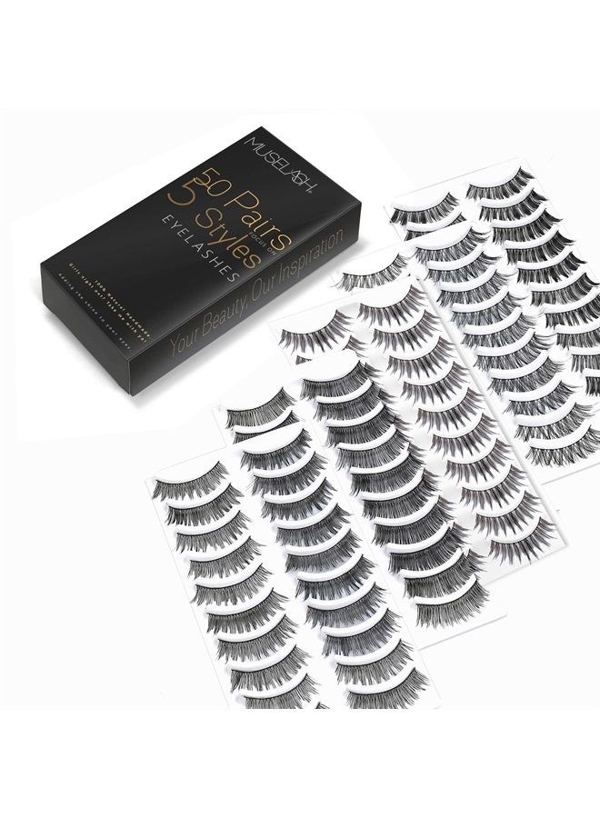 MUSELASH 50 Pairs 5 Styles MUSELASH False eyelashes set professional 100% Handmade natural, glamorous, demi wispies, wispies, volume multipacks, cotton band, 10 Pairs Eyes Lashes Each Style… - Image 4