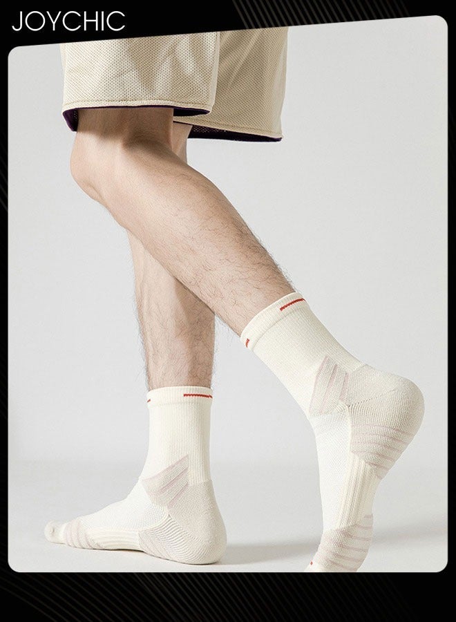 Joychic 5 Pair of Men Basketball Sports Socks Towel Thickened Mid-high Spring Autumn and Winter Mesh Sweat-absorbent Anti-slip Socks - Image 2