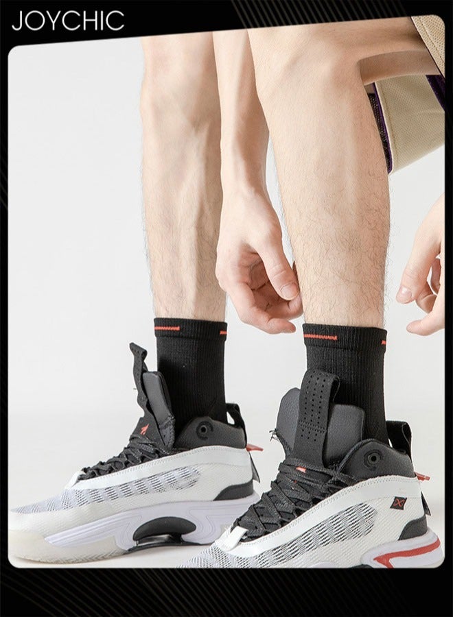 Joychic 5 Pair of Men Basketball Sports Socks Towel Thickened Mid-high Spring Autumn and Winter Mesh Sweat-absorbent Anti-slip Socks - Image 4