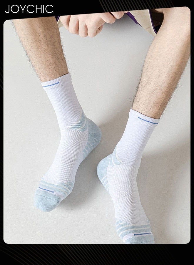 Joychic 5 Pair of Men Basketball Sports Socks Towel Thickened Mid-high Spring Autumn and Winter Mesh Sweat-absorbent Anti-slip Socks - Image 3