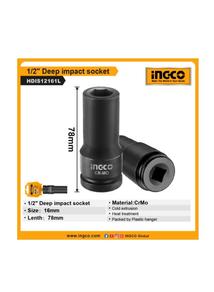 إنجكو سوكت صدمات عميق 16 ملم، 1/2 إنش من INGCO – الموديل: HDIS12161L - Image 3