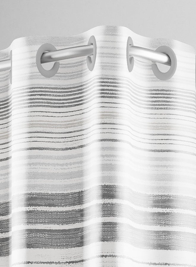 Hookless It's A Snap! Faux Silk Shower Curtain, 3-in-1 Curtain Includes Fabric Shower Curtain with Flex-On Rings & Fabric Liner with Magnets, 71" x 74", Stripe Print, Gray - Image 2